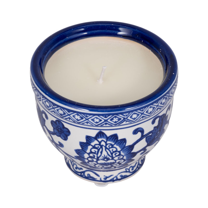 Ceramic Chinoiserie Candle - 4" 6Oz, Blue/White