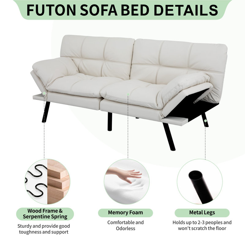 Canapé-lit futon 3-en-1 de 71 pouces - Assemblage facile pour les invités qui passent la nuit, Blanc