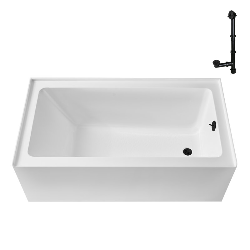 Streamline 60 in. x 30 in. Acrylic Right-Hand Drain Alcove Bathtub in Glossy White With External Drain, Matte Black