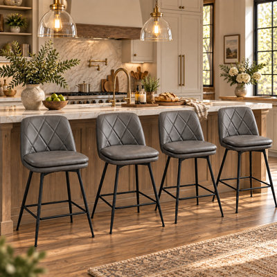 Ensemble de 4 tabourets de bar pivotants à 360 ° avec dossier et repose-pieds, tabourets de cuisine en polyuréthane pour îlot de cuisine, capacité de 330 lb, assemblage facile