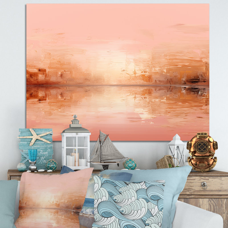 «Pink and Golden Evening Glow Sunset» - art mural coucher de soleil côtier, Toile tendue, H 34 po x l 44 po x P 1,5 po