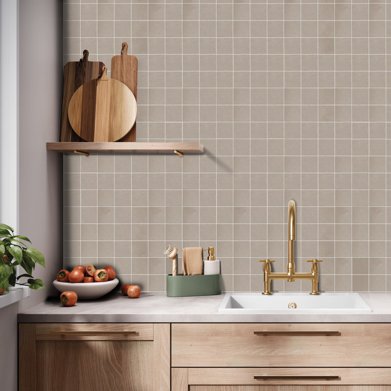 Literary License 3'' W x 3'' L Porcelain Concrete Look Tile Grid Mosaic Sheet, Clay