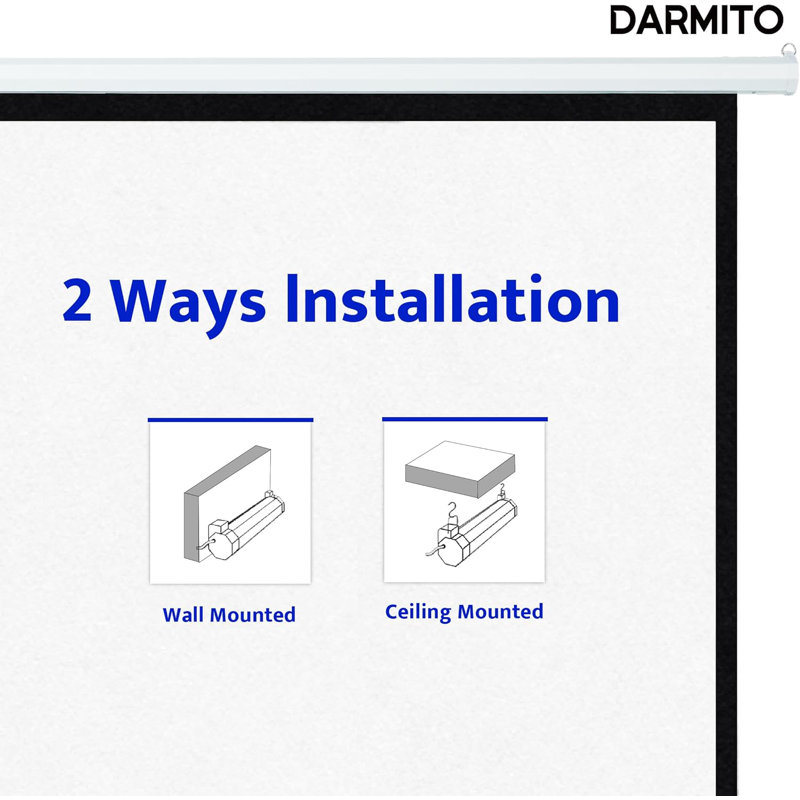 Darmito 16:9 Electric Motorised Projector Screen, Full HD 3D 4K 8K Matt White +1.2 Gain, with Remote Control, For Meeting School Home Cinema Theater Movie TV DVD Indoor