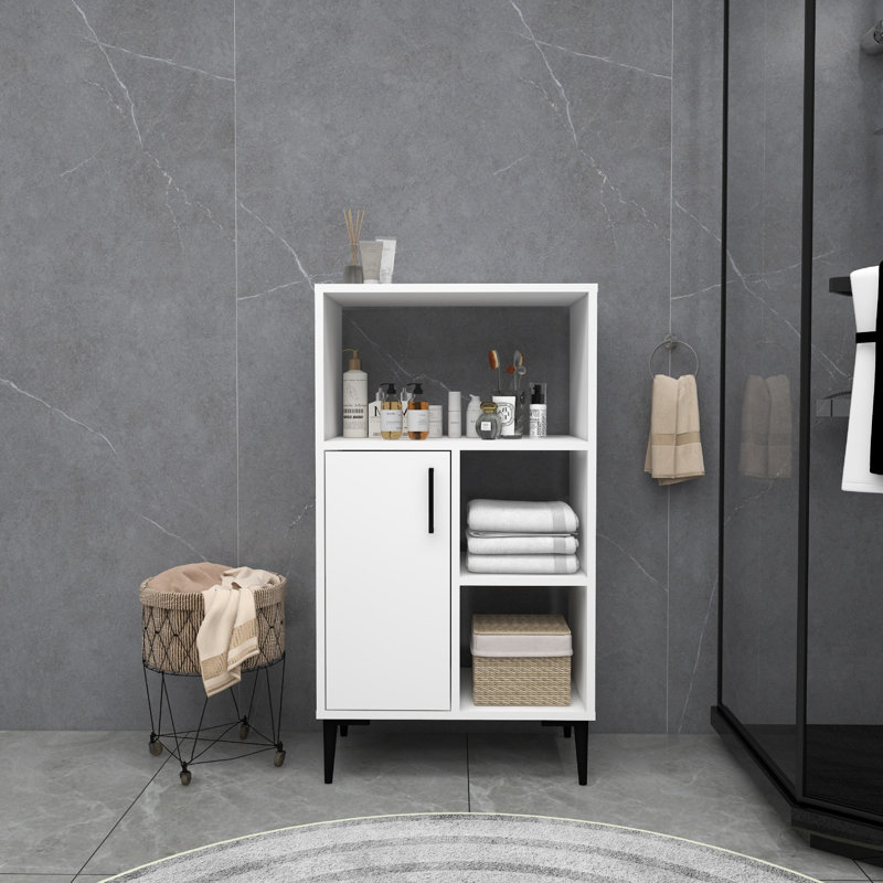 Modern Multi-Purpose Cabinet, White, 23.6 x 42.7 x 13.8 inches | 100% Melamine Coated Particle Board, Thickness: 0.7 inches | Additional Storage with Numerous Shelves, Wall-Mountable Design for Home & Office Use