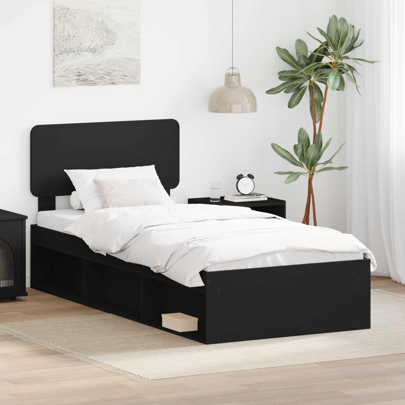 Solid Wood Bed, Black, European Single (90 x 200 cm)