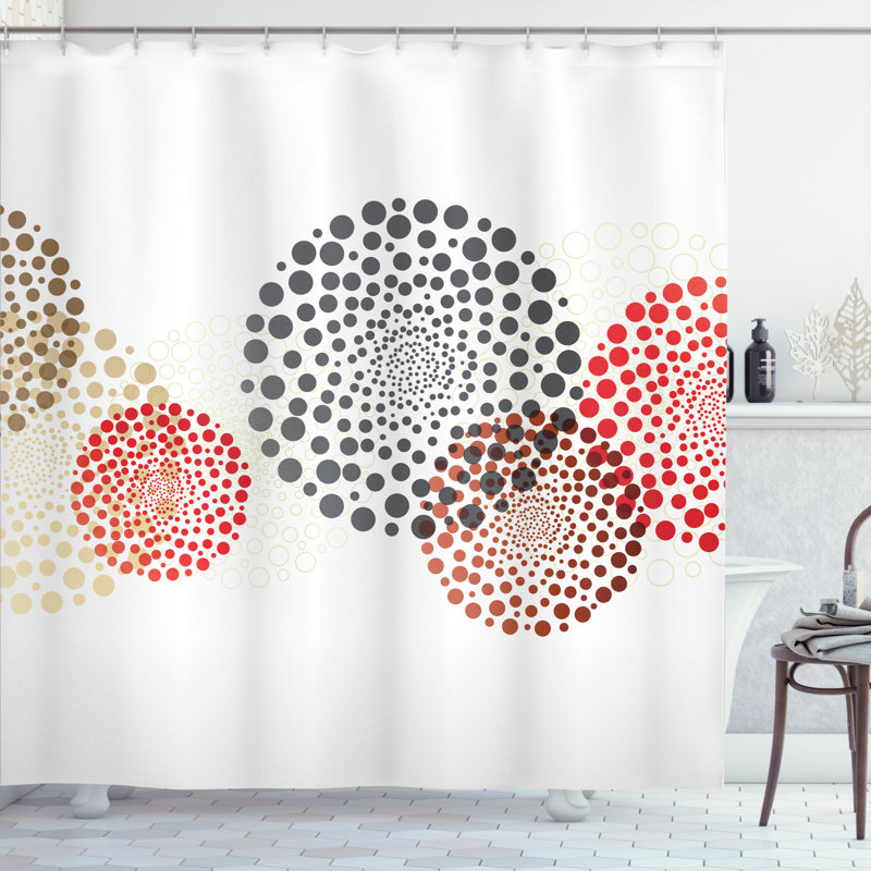 Rideau de douche en pointillés moderne encerclé + crochets Agawam, H 84 po x l 69 po