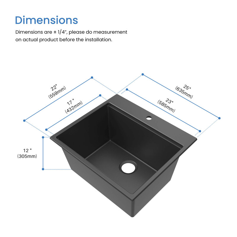 25'' L Single Bowl Quartz Composite Kitchen Sink