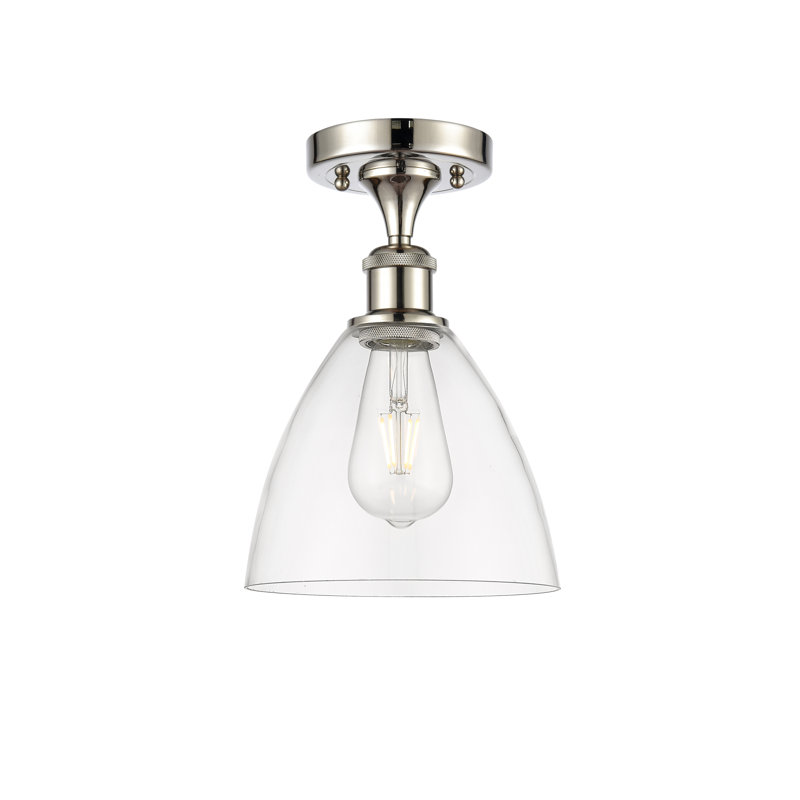 Plafonnier semi-encastré 1 lumière, Transparent, H 11,25 po x l 7,5 po x P 7,5 po, Nickel poli