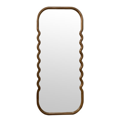 31.4X1.4X74" Oversized Wooden Floor Mirror With Unique Brown Frame
