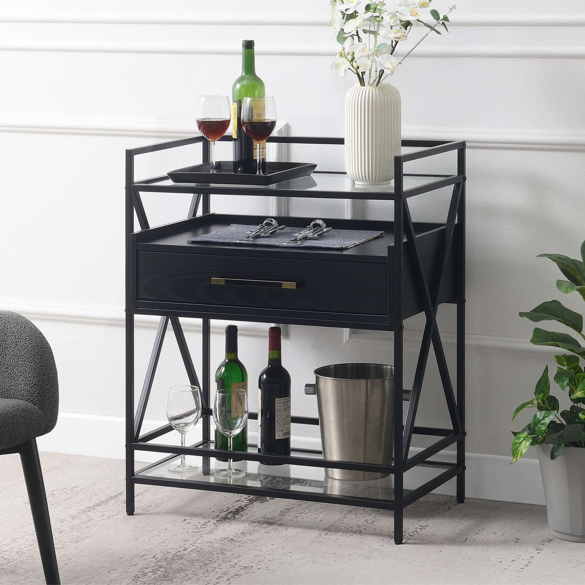 Latitude Run® Luders 26" Serving Bar with 1 Drawer and Metal Frame | Wayfair
