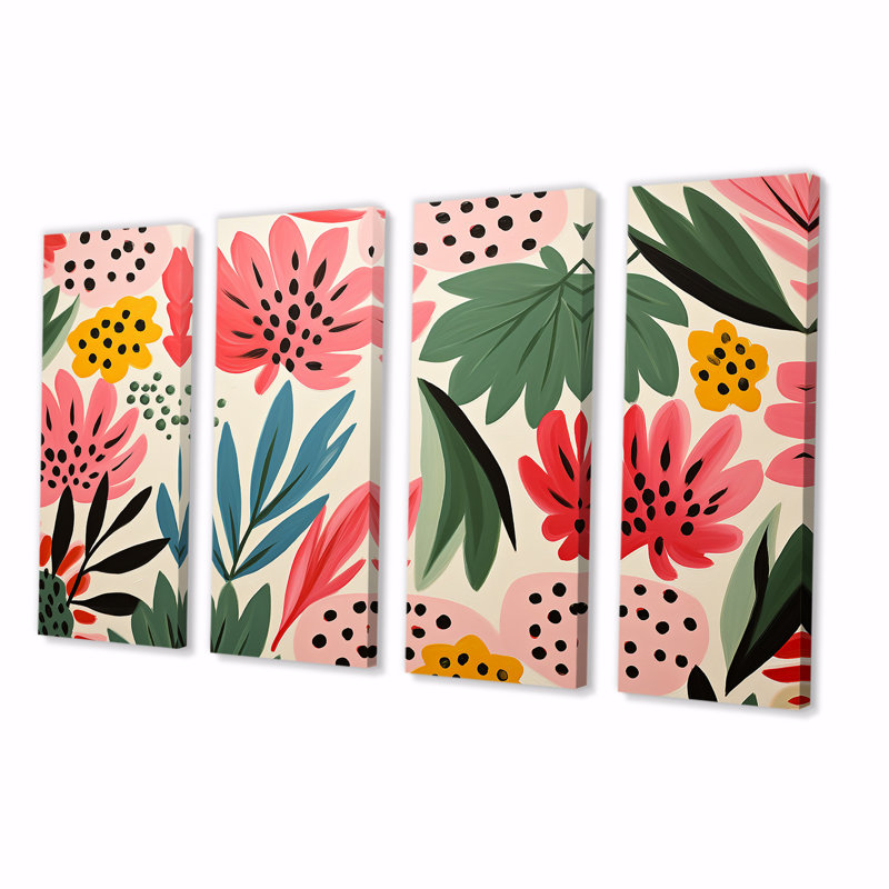 Ensemble de 4 décorations murales roses et tropicales par Matisse II - palmiers et palmiers, H 32 po x l 64 po