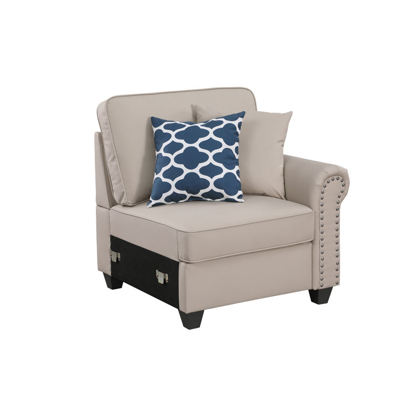 Faux Leather L-Shaped Sectional, Beige Faux Leather