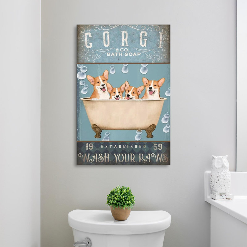 Corgi Bath Soap On Canvas, impression, H 36 po x l 24 po x P 1,25 po