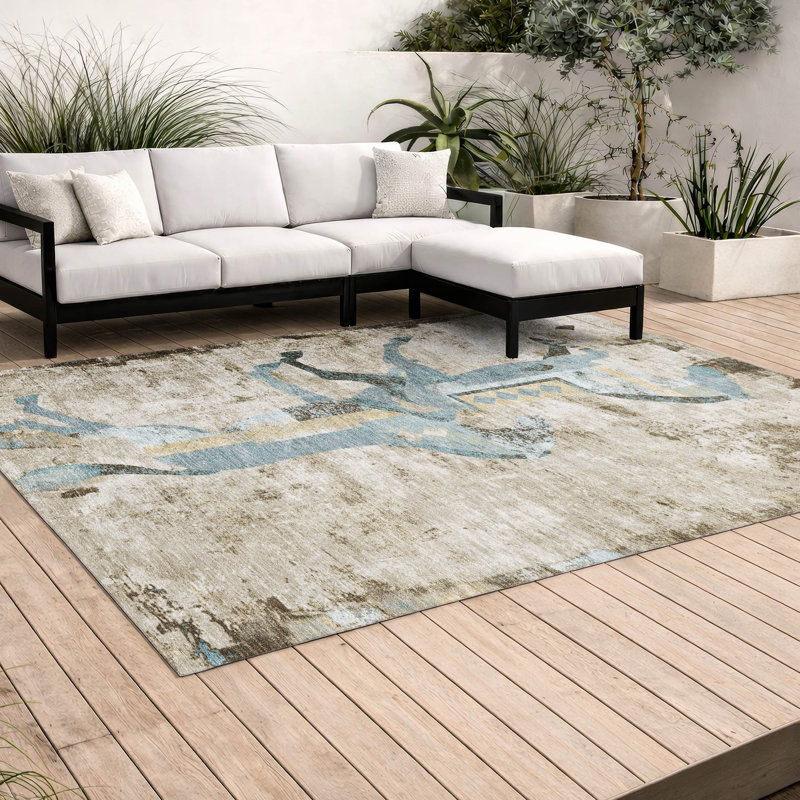 Tapis Chantille ACN3109 à motif animal, lavable à la machine, intérieur/extérieur, Linen, 10 pi x 14 pi