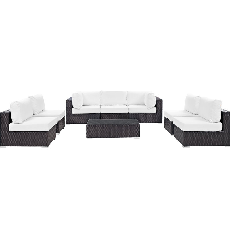 Ensemble de canapé modulaire pour patio d'extérieur 8 pièces Convene, Espresso et blanc
