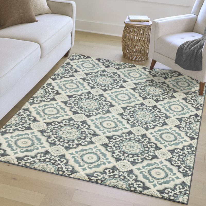 Tapis bleu délavé Camilla, Rectangle 5 pi x 7 pi