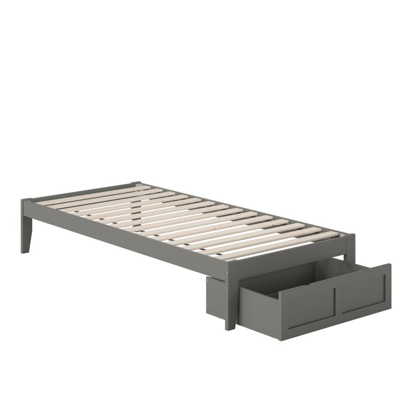 Lit plateforme avec rangement en bois massif Aayanna, Simple TG, Gris