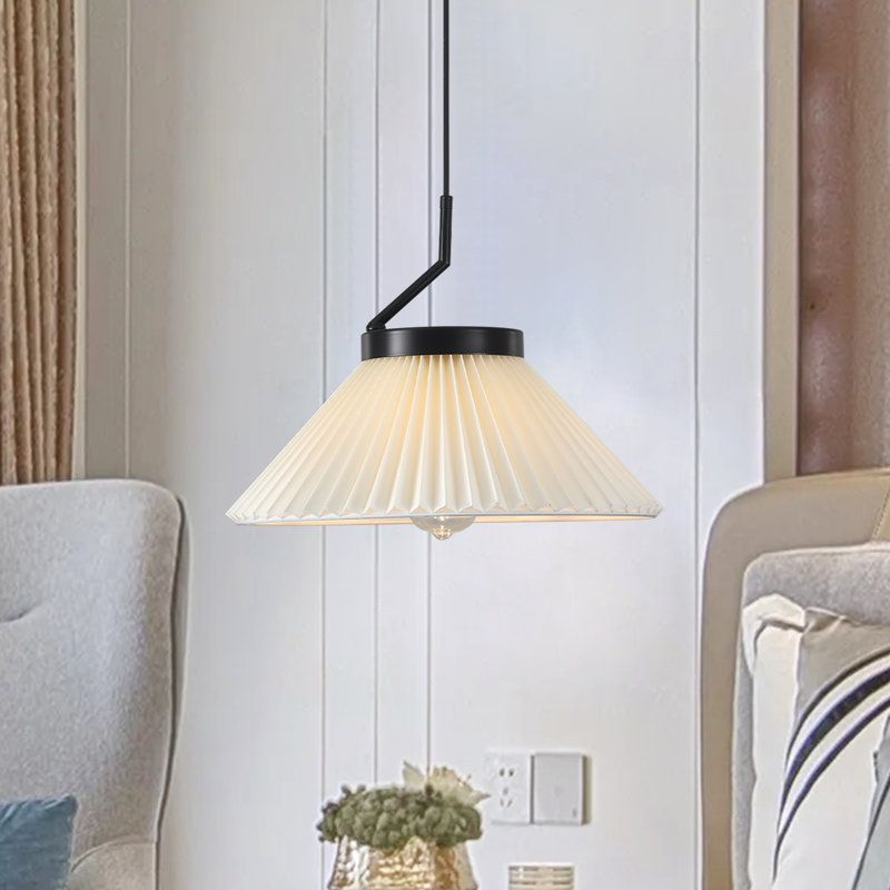 Luminaire suspendu moderne 1 lumière avec plafonnier en tissu blanc Lustre plissé rayé traditionnel pour chambre d'enfant Chambre à coucher Cuisine Hall d'entrée