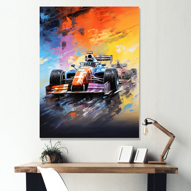 Colourful Formule Car Race Track I - Art mural, Toile tendue, 32" H x 16" W