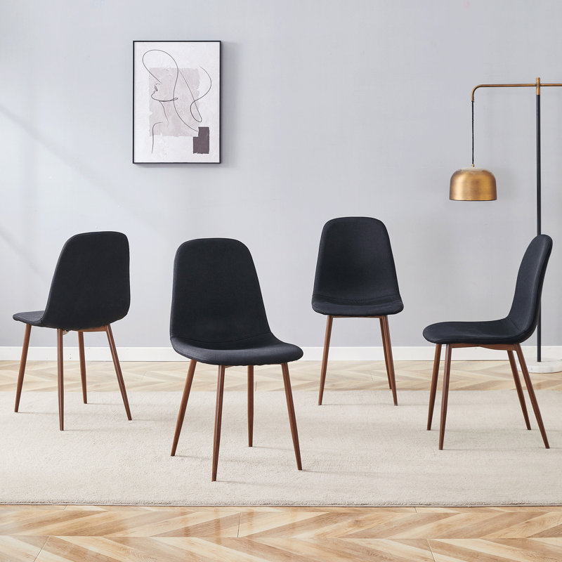 Chaise de luxe simple luxueuse - ensemble de 4 chaises de salle à manger en lin et coton à haute résilience, Noir, Noyer