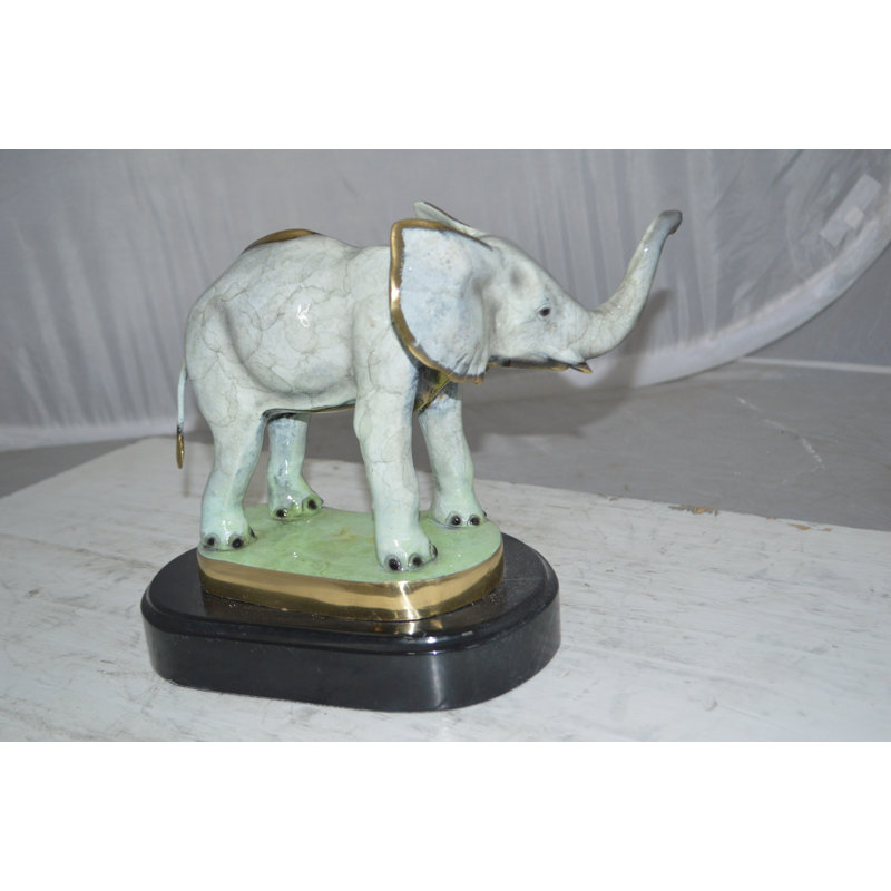 Elephant trunk Up Bronze Statue -  Size: 16"L x 9"W x 10"H.