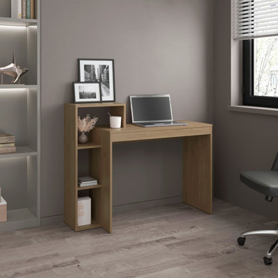 Computer Desk, 3 Shelves, Light Pine