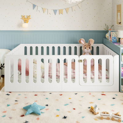 Twin Size  Solid Wood Kids Montessori Bed With Door, Low-Profile And No Box Spring Needed Design