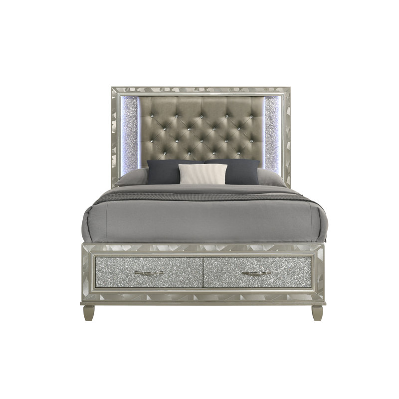 Joi Upholstered Platform Storage Bed, Queen, Silver