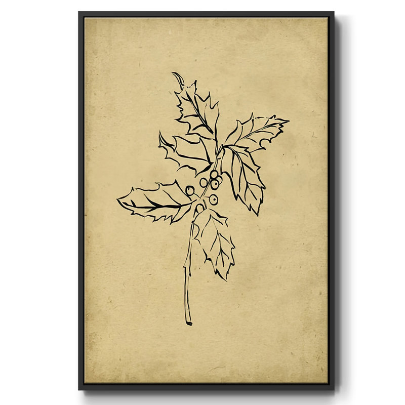 Branche de houx I, Cadre flottant noir, H 25 po x l 17 po x P 1,5 po