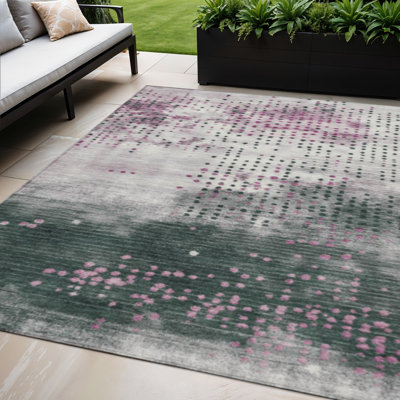 Tapis intérieur / extérieur lavable géométrique 5 pi x 8 pi rosé et émeraude