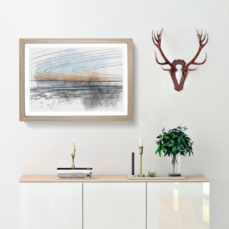 Skyline of Santa Barbara in Abstract - Picture Frame Graphic Art Print, 36cm H x 48cm W x 2cm D, Oak Framed