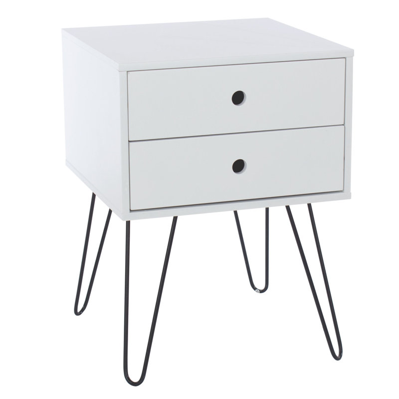 Kiefer 2 Drawer Bedside Table, White