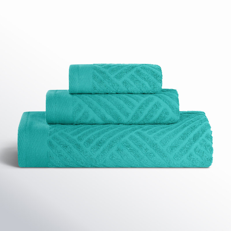Ocilla Certified Egyptian Cotton Medium Weight Textured Soft Absorbent Jacquard 3 Piece Towel Set, Turquoise