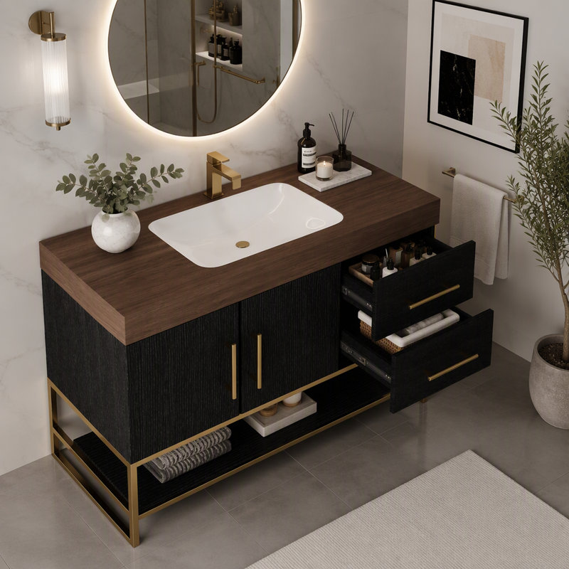 Freestanding Standard Free Standing Single Double Single Vanity Bathroom Vanity With Stone Top