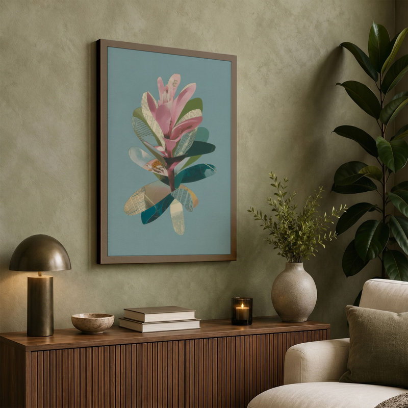 Spired Pink Blossom Botanical - Wrapped Canvas, 18x12 - 45.7 x 30.5 cm, Terracotta Border