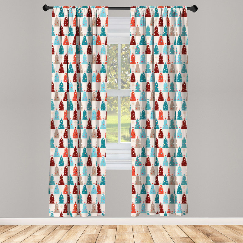 Christmas Tree Floral Semi-Sheer Rod Pocket Curtain Panels, 28" x 63"
