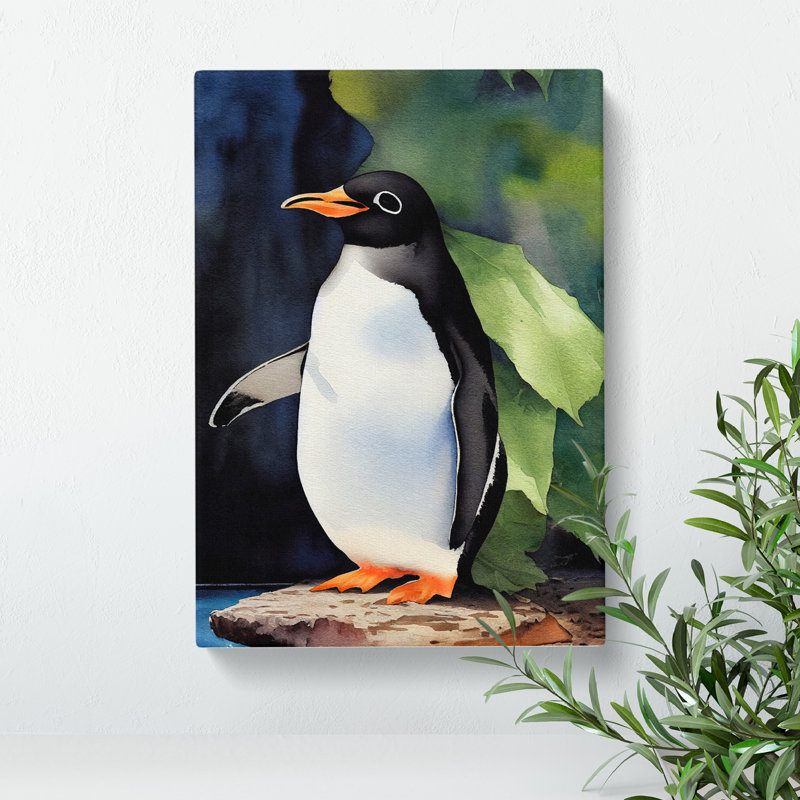 XC1022-3495X Penguin In Watercolour No.5 - Wrapped Canvas Print, 60cm H x 40cm W x 2cm D
