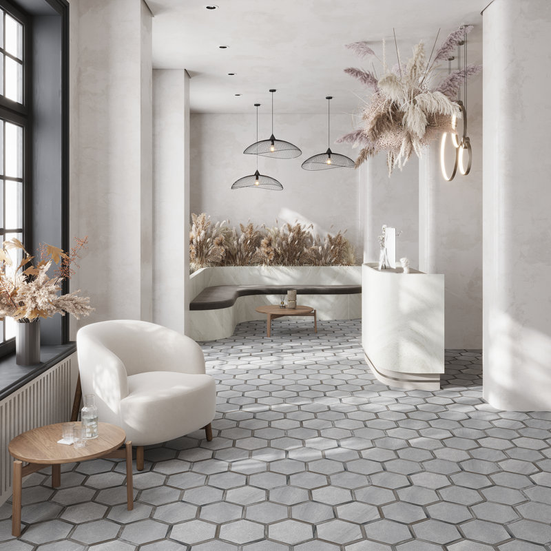 Aureole 8.66 In. X 9.84 In. Matte Fossil Gray Porcelain Hexagon Wall And Floor Tile (8.07 Sq Ft/Case) - 18 Sheets