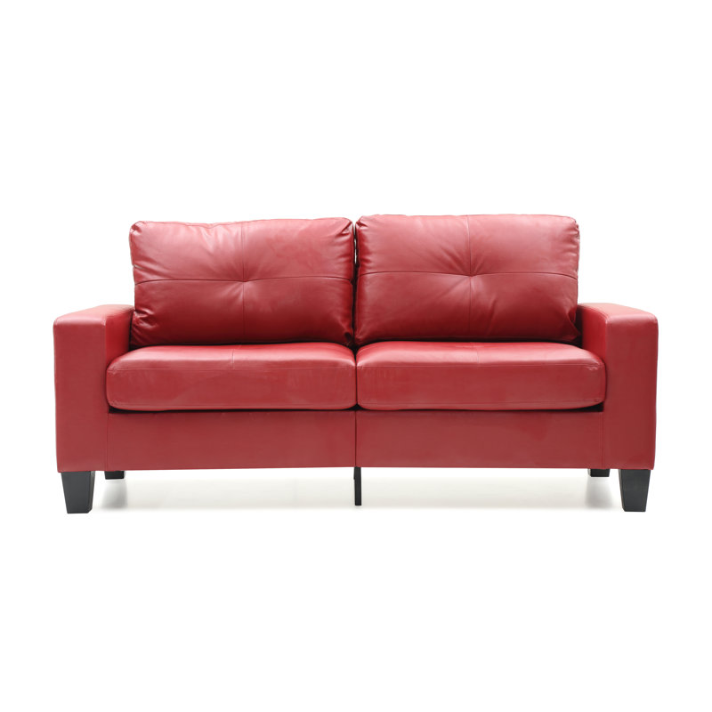 Vegas Faux Leather Square Arm Sofa, Red Faux Leather