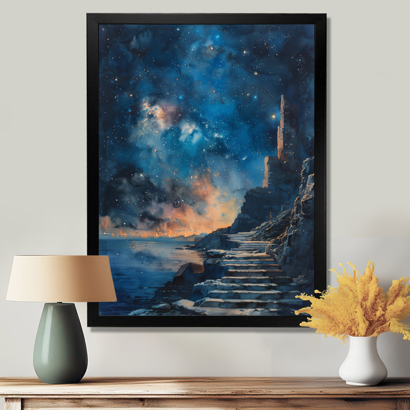 Paysage Galactic Glimpse, Toile encadrée noire simple, H 16 po x l 32 po x P 1 po
