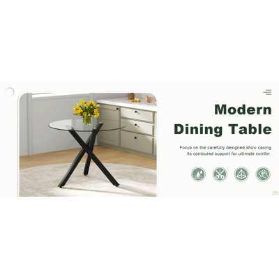 Table de salle à manger ronde en verre: 39 po de diamètre, 30 po de hauteur, structure en métal en forme de X, parfaite pour la salle à manger, la cuisine et les petits espaces, élégante et fonctionnelle.