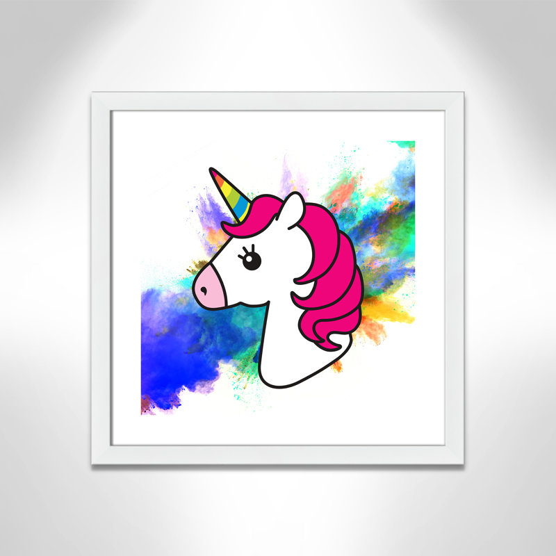 Art sur toile licorne arc-en-ciel, H 22,5 po x l 22,5 po x P 0,6 po, Encadré plat blanc