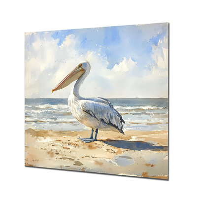 «Solor Soaring Solitude Pelican By The Sea III», reproduction de héron sur métal