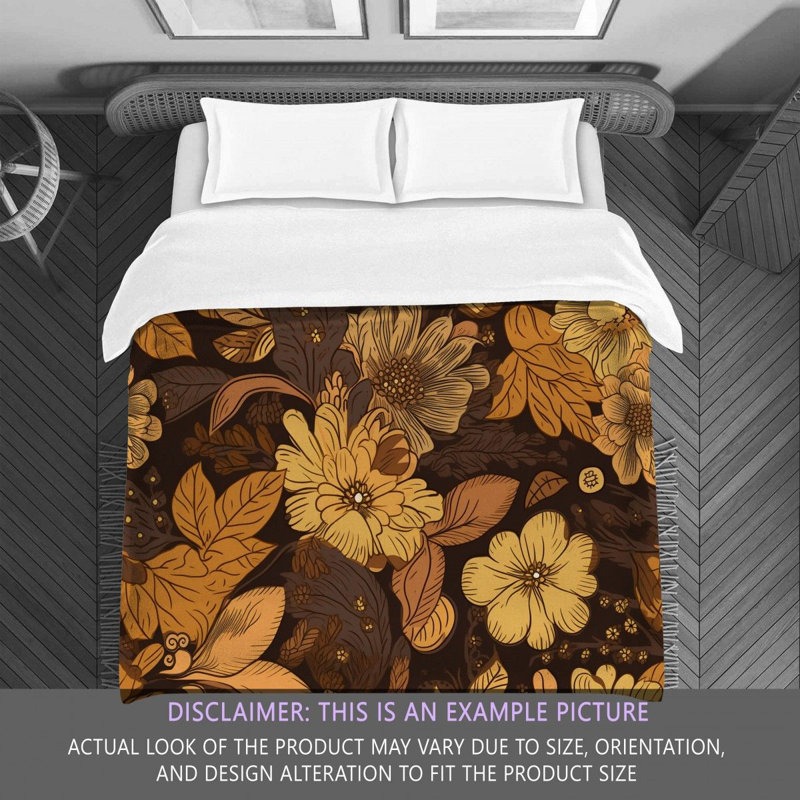 Machine Printed Comforter, Twin Extra Long Comforter, Brown/Yellow Floral