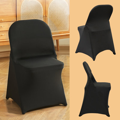 30PCS Stretch Spandex Foldable Chair Covers, Universal Wide Back Chair Cover, Removable Washable Protective Slipcovers for Wedding, Party, Celebration, Dining (Black, Max 15.7x16.5x30 in)