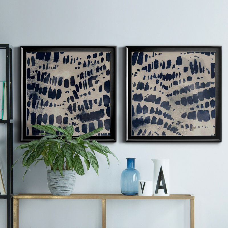 Indigo Markings I - Ensemble de 2 reproductions d'art encadrées, H 17,5 po x l 35 po, Toile encadrée, Noir