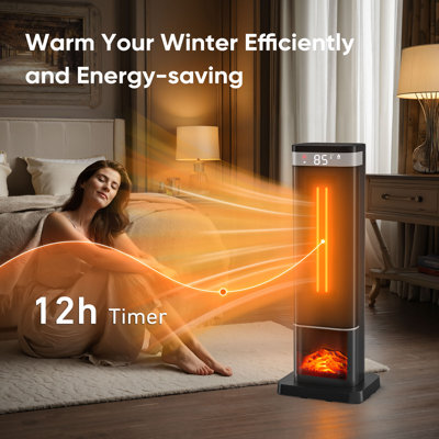 Tower Space Heater, Indoor Fan Heater, 1500W Compact Electric Heater with Remote Control