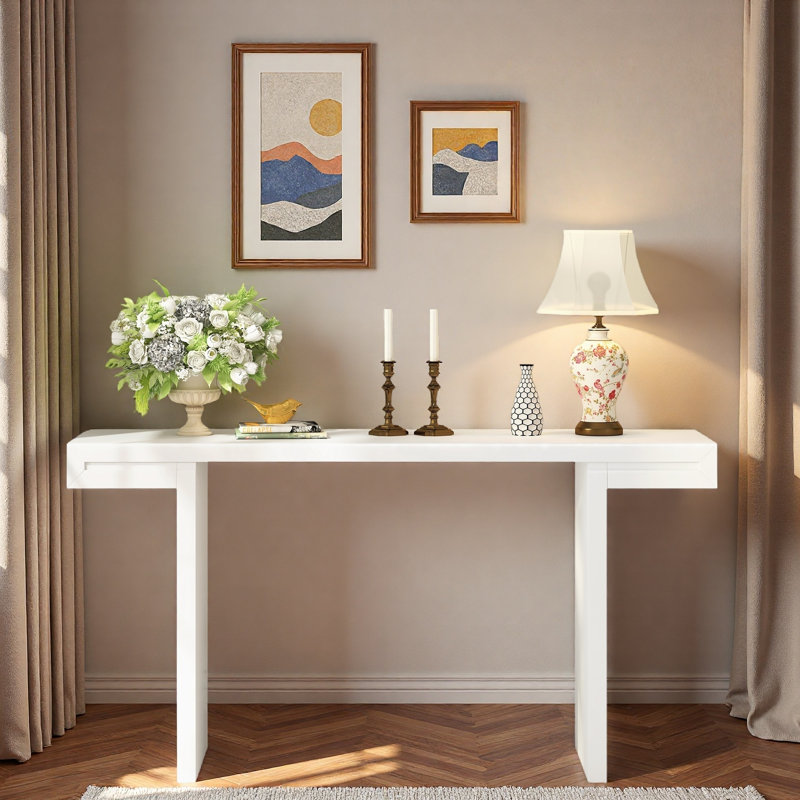 Console avec lignes géométriques et pieds réglables, Blanc