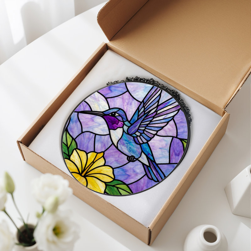 Panneau de vitrail 12 "Hummingbird Flower, H 12 po x l 12 po