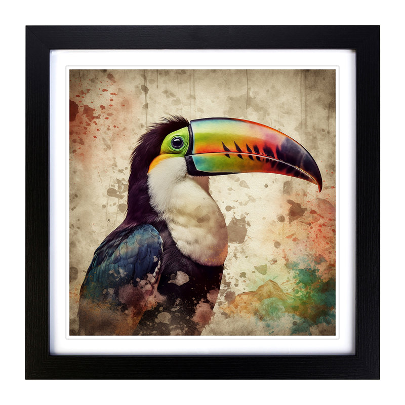 Toucan Grunge Art - Single Picture Frame Print on Wood, Black